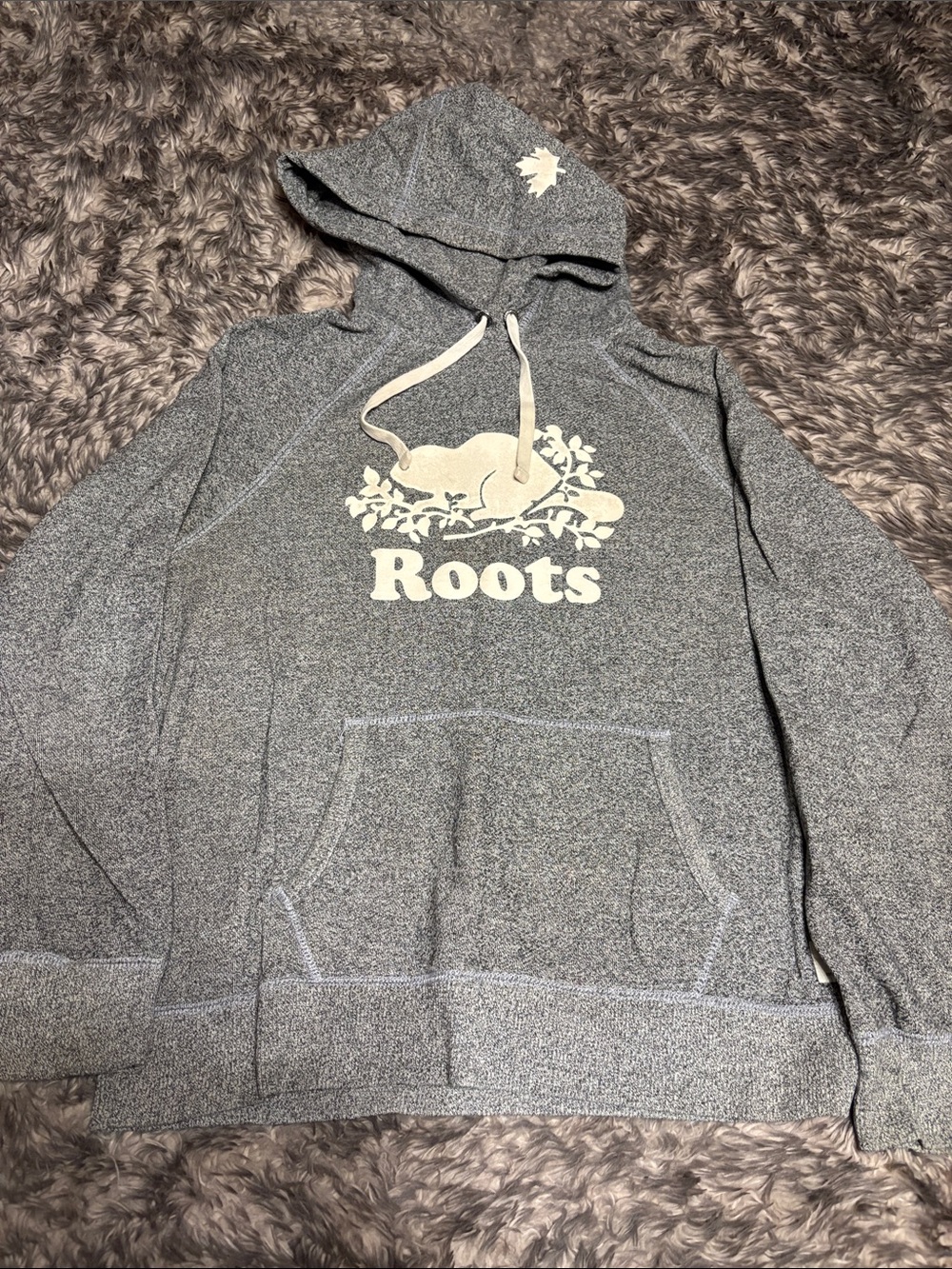 Roots Gray Heather Hoodie with Cream Logo